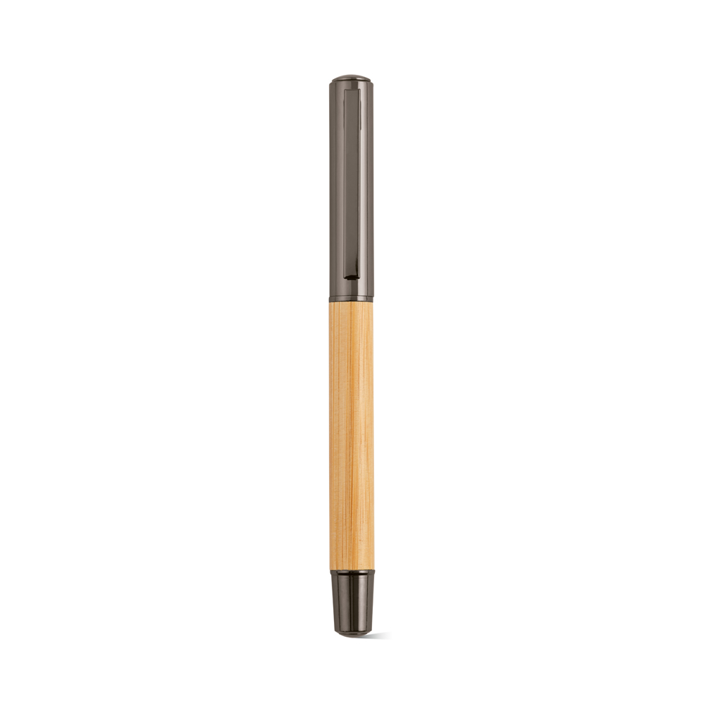 Stylo bille personnalisé avec étui en bambou Aeschylus Gris Métal